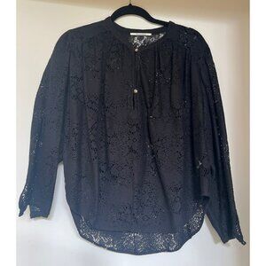 Pomandère Black Lace Blouse Sheer Long Sleeve